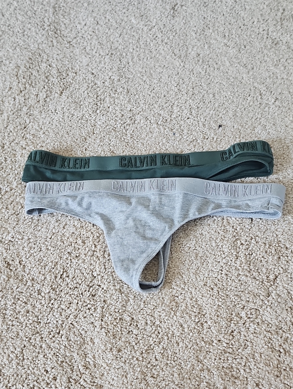 Calvin Klein Women’s Brief Thongs in Gray & Dark Green